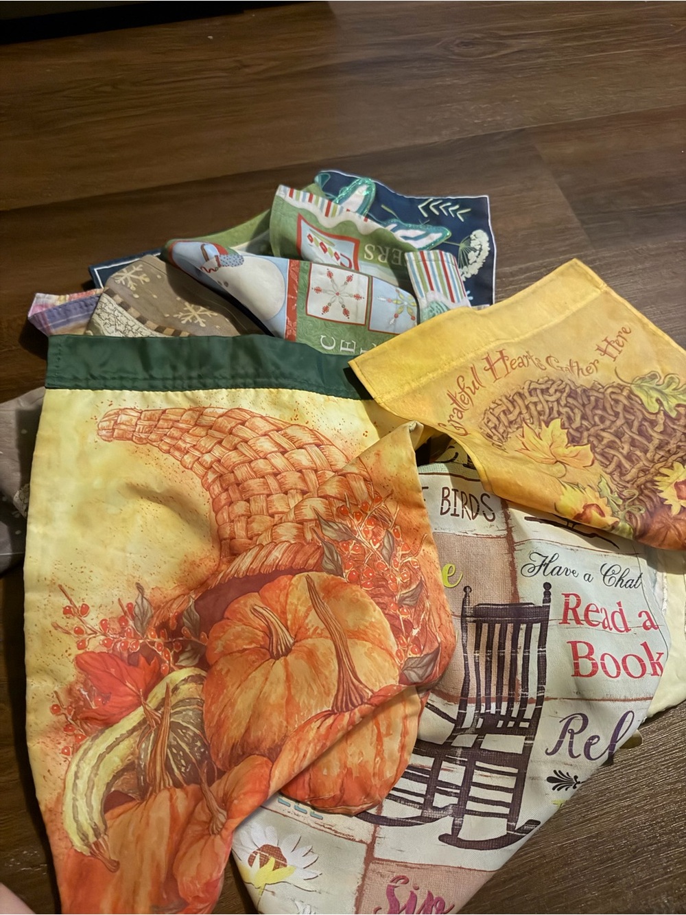 Lot of 11 different season holiday garden flags fall Christmas etc. vintage
